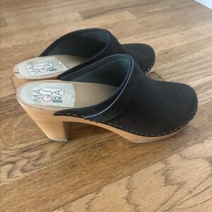 Maguba Swedish Black Suede Wooden Mules